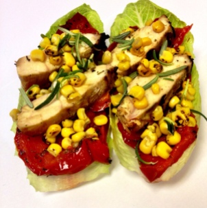 Roasted Red Pepper & Corn Grilled Chicken Boats