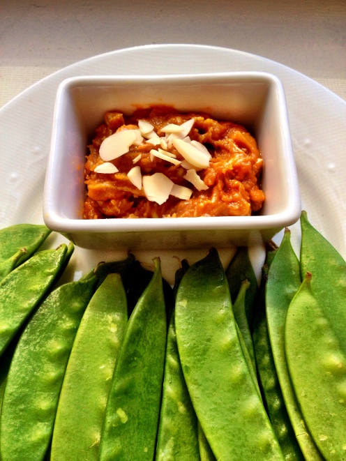 Spicy Almond Dip with Snow Peas